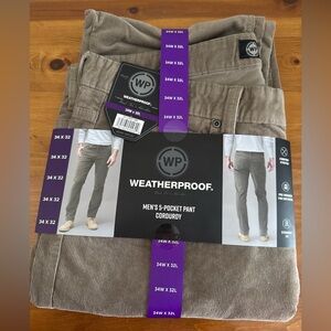 Weatherproof Men's Corduroy Pants straight fit light brown 34x32 NWT $70